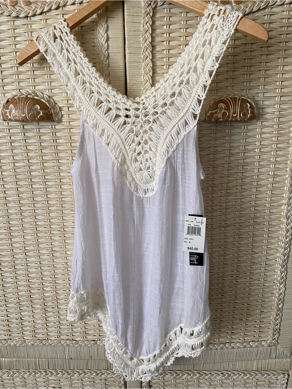 White Crochet Trim White Tank Top NEW with tags